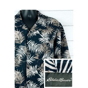 Eddie Bauer Tropical Leaf Button Up Large Shirt